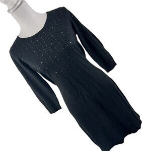 NWOT! ANN TAYLOR PETITE! LUXE BLACK & BLACK/SILVER RHINESTONE KNIT DRESS! SZ MP